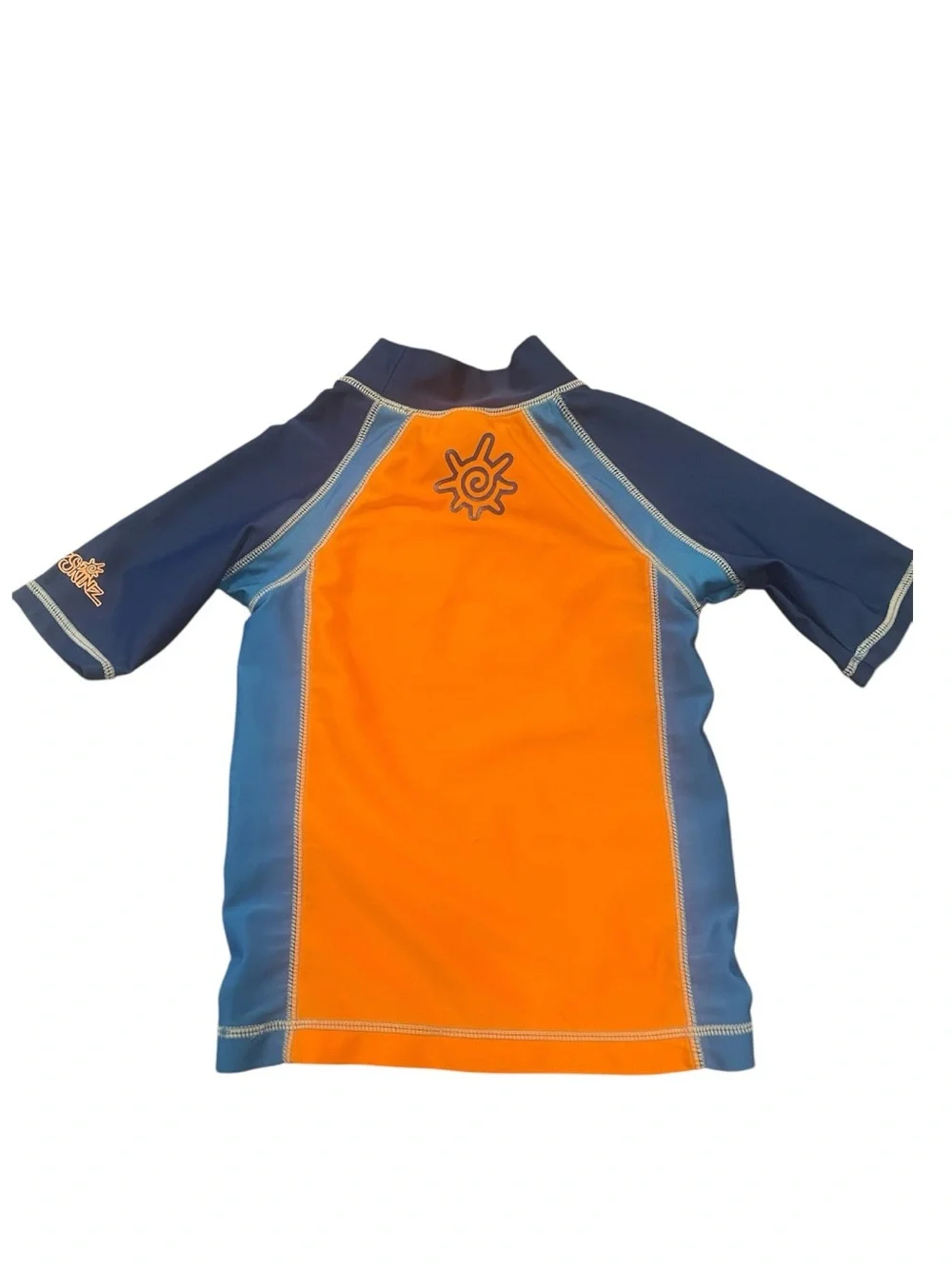 UV Skinz Boys 3T Shark UPF 50+ Short Sleeve Rash Guard Swim Shirt Orange Blue